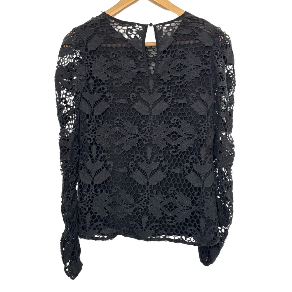 Stevie May Long Sleeve Top Lace Blouse Sheer‎ Arm Crewneck Black Size S